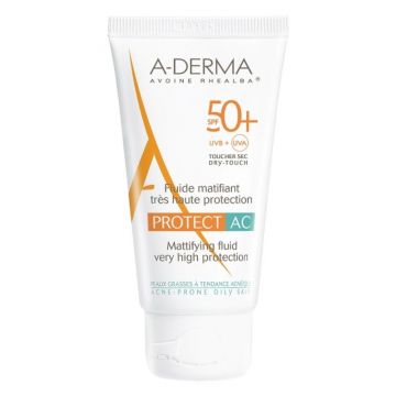 Fluid matifiant pentru protectie solara cu SPF 50+, 40 ml, A-Derma