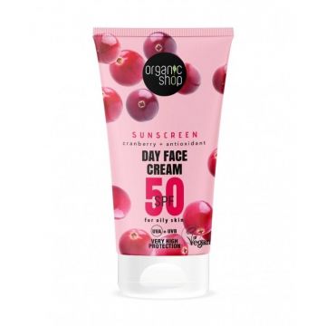 Crema protectie solara ten mixt sau gras, SPF 50 UVA - UVB, 50ml - Organic Shop