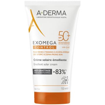 Crema emolienta cu protectie solara SPF50+ pentru pielea sensibila Exomega Control A-derma, 150 ml