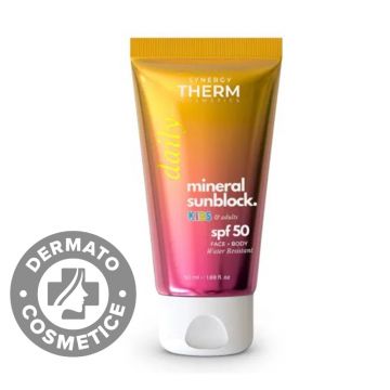 Crema minerala pentru copii si adulti Mineral Sunblock SPF50, 50ml, Synergy Therm Crema minerala pentru copii si adulti Mineral Sunblock SPF50, 50ml, Synergy Therm