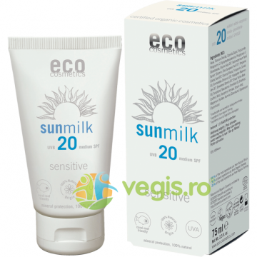 Lapte de Plaja pentru Piele Sensibila cu Ulei de Zmeura SPF 20 Ecologic/Bio 75 ml