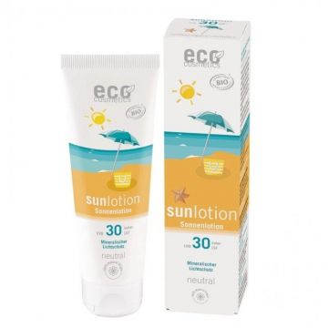 Lotiune Fluida BIO Protectie Solara SPF30, Piele Sensibila, FARA PARFUM, Rezistenta la apa, 125ml, Eco Cosmetics