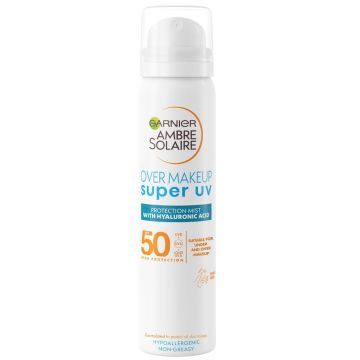 Spray pentru fata cu protectie solara SPF 50 Over Makeup Super UV Ambre Solaire Garnier, 75 ml