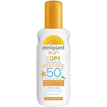 Spray protectie solara cu SPF50 pentru copii Sun Kids Sensitive Sun, 200ml, Elmiplant