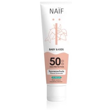 Naif Baby & Kids Mineral Sunscreen SPF 50 0 % Perfume crema pentru protectie solara pentru bebeluși și copii mici