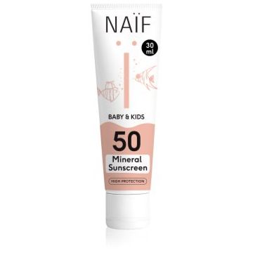 Naif Baby & Kids Mineral Sunscreen SPF 50 crema pentru protectie solara pentru bebeluși și copii mici
